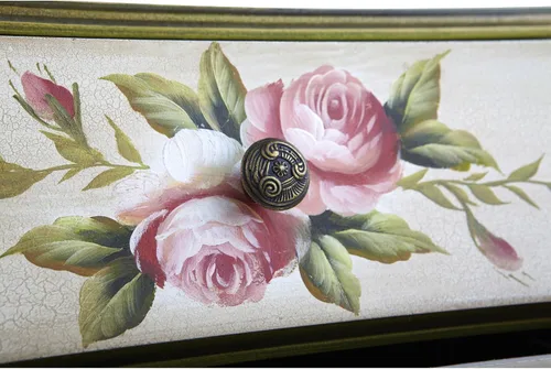 Vista 5 de Nearly Natural Mesita de noche antigua con mesita de noche de arte floral, beige/rosa/dorado, 23 x 14.5 x 34.5 pulgadas