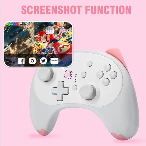 Vista 7 de IINE Cat Controller for Nintendo Switch Cute Wireless Pro ControllerKawaii Game AccessoriesWhite
