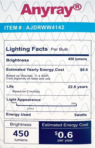Vista 2 de Anyray Bombilla LED JDR regulable de 120 V - Blanco cálido 5 W = (50 W de reemplazo) E26 / E27 base mediana 130V