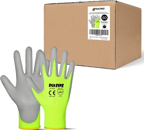 Vista 19 de DULFINE Guantes de trabajo ultrafinos con revestimiento de PU - 12 pares, excelente agarre, carcasa de nylon guantes de trabajo de seguridad