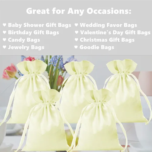 Vista 4 de 35 Piezas Bolsas de Regalo de Satén Beige de 5 x 7 Pulgadas - Bolsas de Baby Shower - Bolsas de Favores de Boda - Bolsa de Tela con Cordón - Bolsas