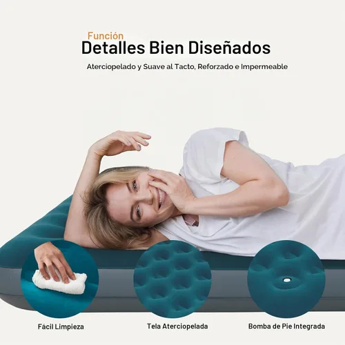 Vista 4 de Colchón de aire de camping de tamaño completo con bomba de pie incorporada, cama inflable inflable colchón colchón para dormir