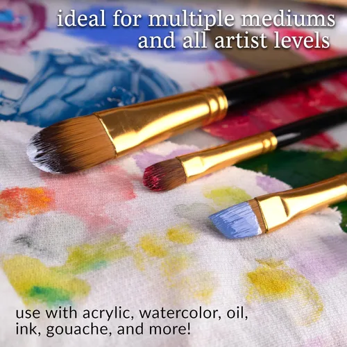 Vista 5 de WA Portman - Juego de 15 pinceles profesionales para pintura, herramientas multiusos para acrílico, acuarela, gouache y pintura al óleo, kit