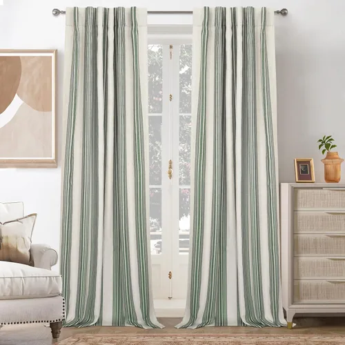 Vista 96 de DriftAway Chris Linen - Cortinas opacas con capa térmica y reductora de sonido, 63 pulgadas de largo para dormitorio, cortinas estampadas a rayas