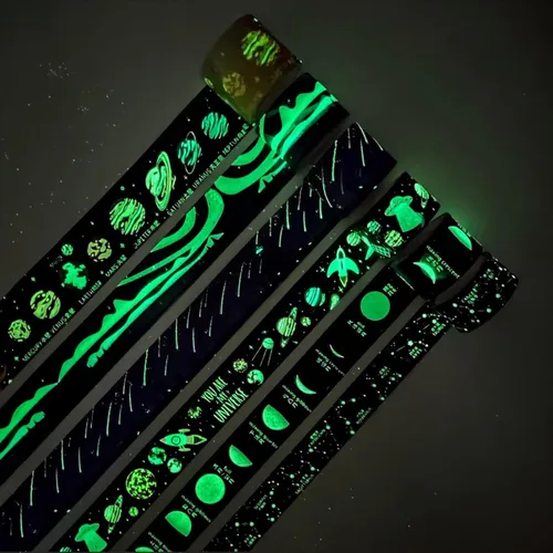 Vista 4 de YUBBAEX Juego de cinta adhesiva luminosa de galaxia Washi que brilla en la oscuridad, decoración para artes, manualidades, suministros de diario