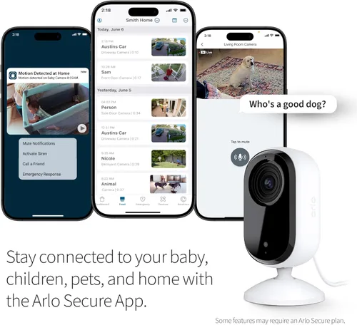 Vista 3 de Cámara de seguridad Arlo Essential 2K Solo para interiores 2ª generación Monitor para bebés y cámara para mascotas Escudo de privacidad