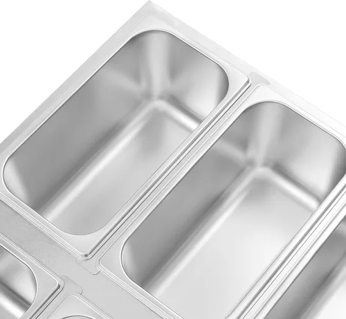Vista 5 de Calentador de alimentos comercial, 6 sartenes de 1.77 galones/por encimera Bain Marie con tapa, temperatura ajustable (86-230℉), calentador