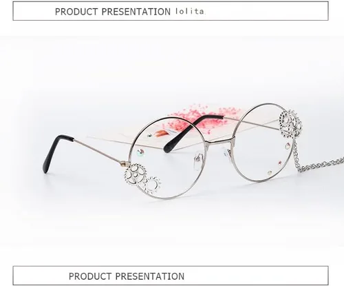 Vista 6 de Gafas Kawaii con cadena, accesorios de cosplay punk para mujer, conjunto de lentes Lolita