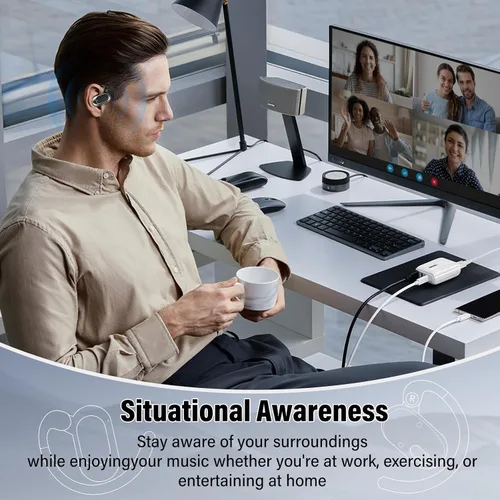 Vista 6 de Auriculares de oreja abierta, Bluetooth 5.4, auriculares de conducción de aire de 36 horas de reproducción con micrófono, auriculares ajustables