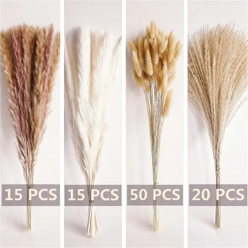 Vista 4 de 100 piezas pequeñas de hierba de pampas boho, 17" pampas secadas naturalmente, decoración de hierba de pampas para bodas, decoraciones de fiesta