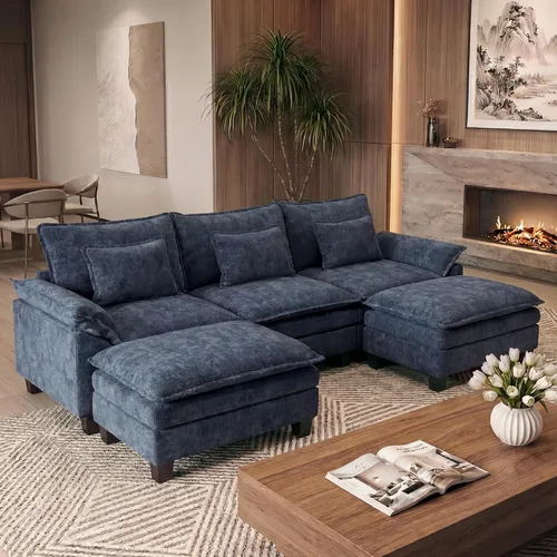 Vista 47 de URRED - Sofá seccional modular Cloud, sofá moderno en forma de L de 87" con profundidad de asiento con otomana y almohadas, ultra cómodo sofá