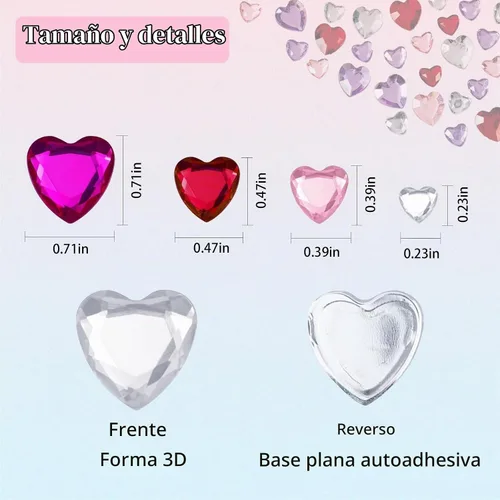 Vista 5 de REDANHA 516 calcomanías de corazón de diamantes de imitación acrílicas, autoadhesivas, gemas de corazón, rojo, rosa, transparente, rosa, rojo