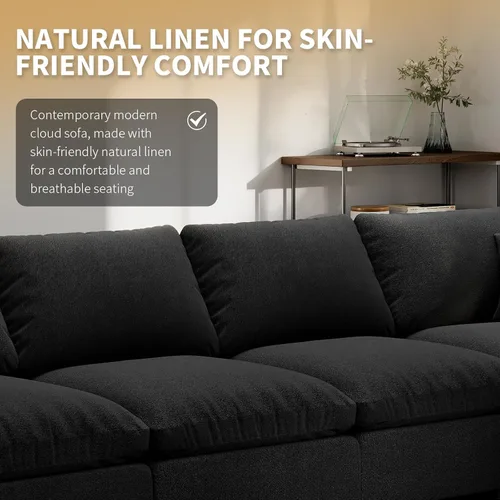 Vista 4 de Sofá seccional moderno de lino en forma de L para sala de estar, sofás modulares con relleno de plumón, fundas de cojín de sofá desmontables, sofá
