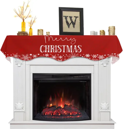 Vista 10 de Bufanda roja de gnomos de Navidad, decoración de chimenea para sala de estar, bolas de árbol de Navidad, copo de nieve de invierno, chimenea