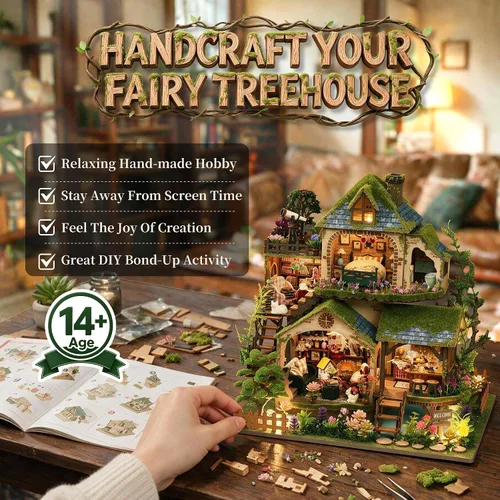 Vista 6 de CRIOLPO Kit de casa de muñecas en miniatura con luces LED para adultos y Aventuras en el bosque