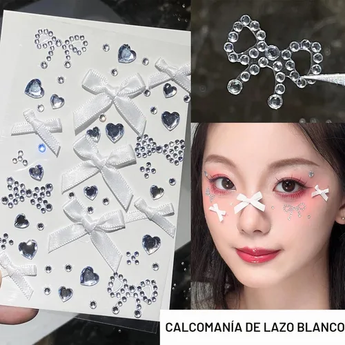 Vista 4 de NOOEPC Calcomanías de diamantes de imitación de corazón para rostro, calcomanías de lazo esenciales para festivales, accesorios de rave, calcomanías