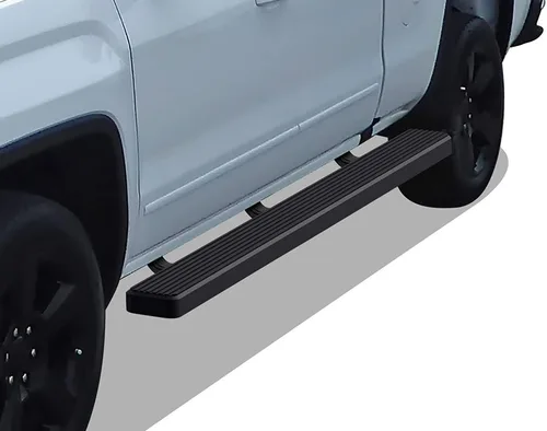 Vista 17 de APS - Estribos iBoard para Chevrolet con cabina extendida de 2 puertas completas + 2 puertas de apertura inversa, 4 pulgadas, Aluminio negro