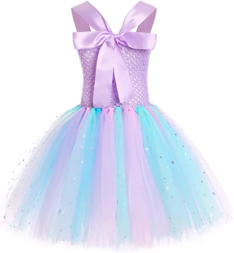 Vista 2 de SKCAIHT Vestido de sirena para niñas disfraz de princesa de sirena tutú para fiesta de cumpleaños
