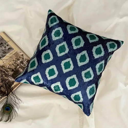 Vista 126 de The HomeCentric Funda de almohada con cremallera, funda de cojín azul de 12 x 12 pulgadas, funda de cojín de algodón bordado para sofá, diseño