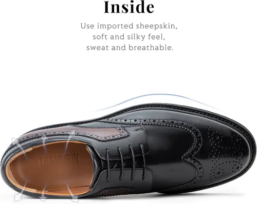Vista 3 de Zapatos de vestir para hombre de cuero genuino moderno formal de negocios empalme Color Derby zapatos para hombres