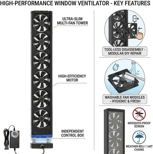 Vista 4 de 42-46in Window Exhaust Fan Vertical Exhaust Fan For Sliding Windows Reversible Fan