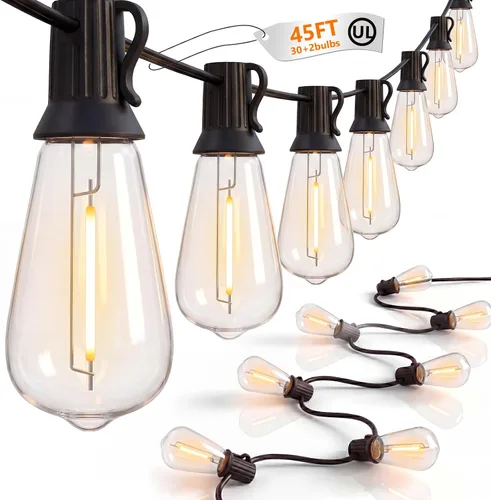 Vista 12 de Tira de luces LED ST40 de 20 pies para exteriores con 22 bombillas Edison vintage inastillables, tira de luces para patio, impermeable, para patio