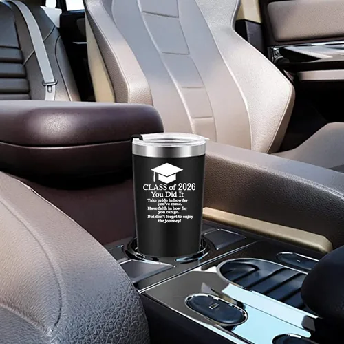 Vista 7 de Regalo motivacional de graduación 2026 para él y ella, vaso de acero inoxidable de 20 onzas para automóvil, taza insultada, regalos inspiradores