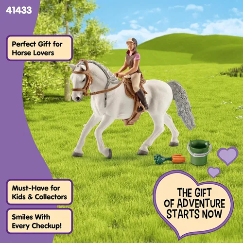 Vista 5 de Schleich Horse Club - Juego de 7 piezas de jinete y caballo con accesorios, figura realista de jinete y yegua Lipizzaner, juguetes divertidos