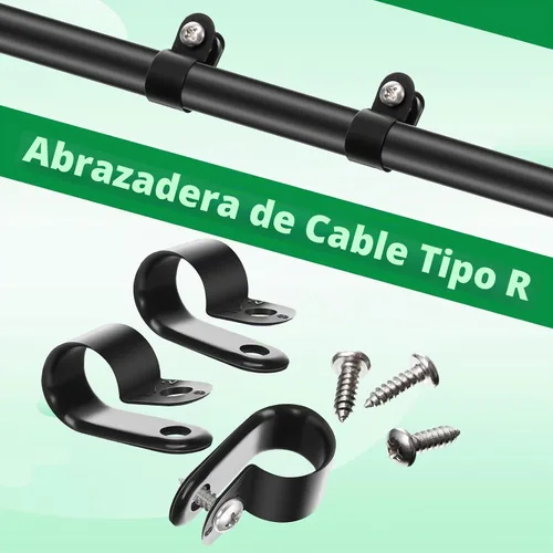 Vista 2 de Hicarer Paquete de 50 abrazaderas de cable tipo R, clips de sujeción de cable de montaje de tornillo de nailon con 50 tornillos para gestión de Negro