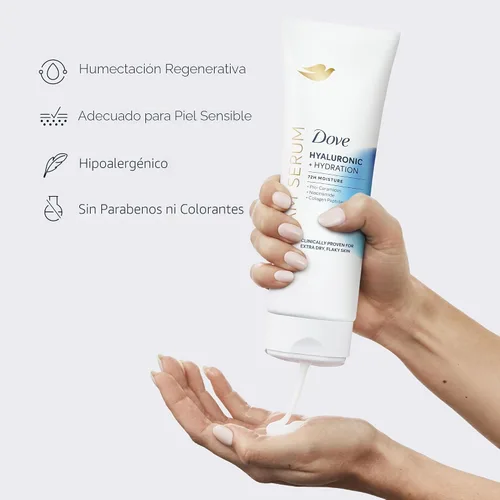 Vista 10 de Dove Suero en Crema Hialurónico + Hidratación para Piel Extra Seca y Escamosa, con Pro-Cerámidas, Niacinamida y Péptidos de Colágeno, Loción, 8 oz