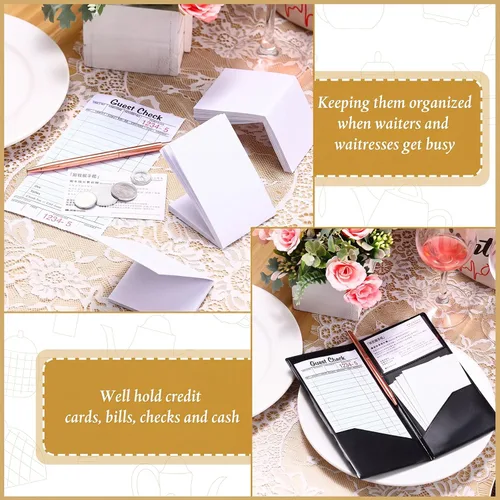 Vista 5 de Potchen 10 Pcs Server Books, Waiter Check Presenters, Guest Check Holder Waitress Book with Receipt Holder for Restaurants Waitress Bars Hotels