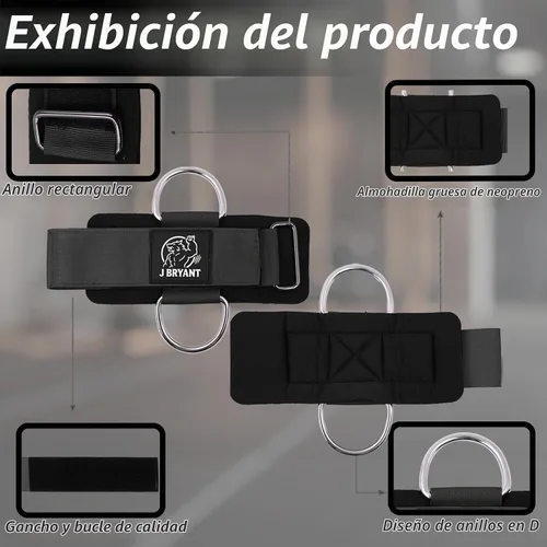 Vista 4 de J Bryant Puños de muñeca para elevación lateral de máquina de cable, correas de doble anillo en D resistentes con neopreno acolchado, cómodo soporte