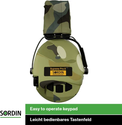 Vista 4 de Sordin Pro-X LED orejeras - 75302-X-08-S - Protectores auditivos activos y electrónicos con diadema camuflada - Almohadillas de gel - Camuflaje