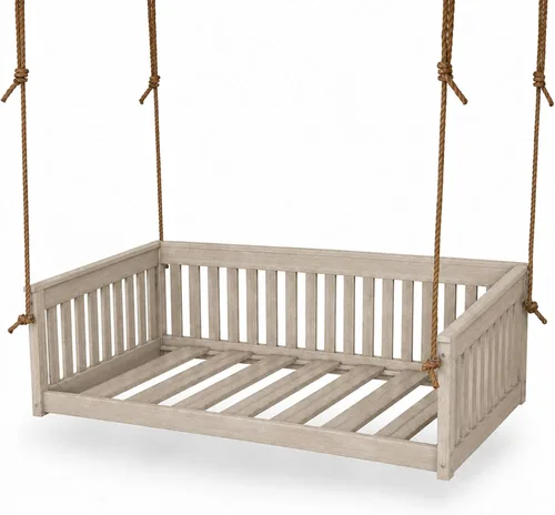 Vista 27 de Amish Twin Poly Lumber Wood Hanging Daybed, Antique Mahogany, USA Made Deep Seating Mission Collection HDPE Poly Lumber Twin Daybed with Rope