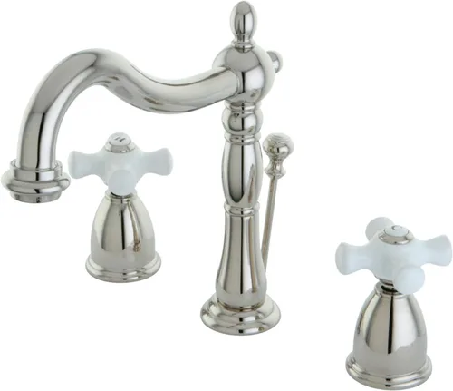 Vista 5 de Kingston Brass KB1978PX Heritage - Grifo de lavabo con mango cruzado de porcelana, níquel cepillado, centro ajustable de 8 pulgadas