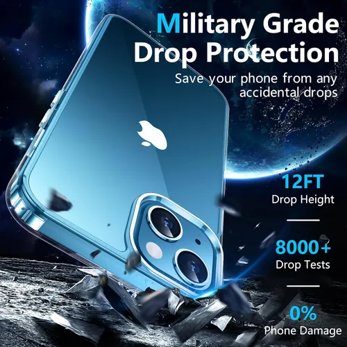 Vista 2 de Funda transparente para iPhone 13 Mini, [antiamarilleo] Paquete de 2 [protector de pantalla de vidrio templado] Funda protectora delgada pero a