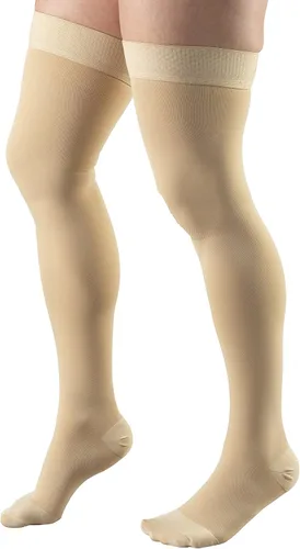 Vista 6 de Truform - Calcetines de compresión 30-40 mmHg para hombres y mujeres, altura hasta el muslo, punta con puntos, punta cerrada, beige, talla S