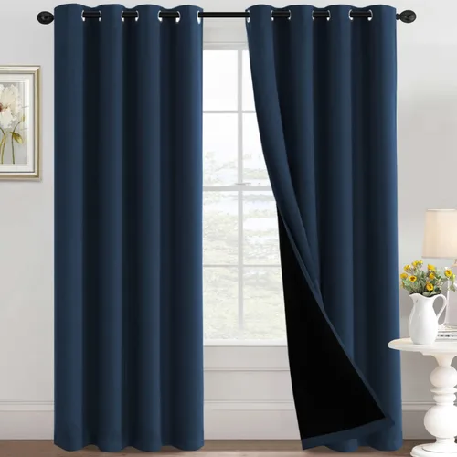 Vista 9 de H.VERSAILTEX Cortinas 100% de opacidad con aislamiento térmico, cortinas opacas completas para sala de estar, cortinas de ventana de eficiencia