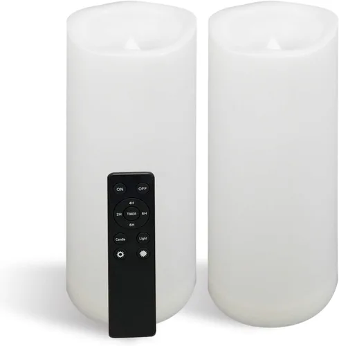 Vista 13 de CANDLE CHOICE Velas impermeables sin llama para exteriores, funcionan con pilas, con temporizador, gran resina plástica brillante, parpadeante