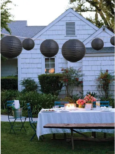 Vista 4 de 10 linternas de papel negras decorativas chinas/japonesas colgantes redondas de papel para cumpleaños, bodas, Navidad, novia, decoración del hogar