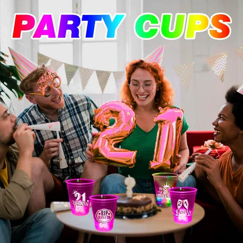 Vista 7 de mishunyus Paquete de 24 vasos de fiesta de cumpleaños 21 para mujer, vasos de plástico rosa de 16 onzas con diseños de lámina de oro rosa