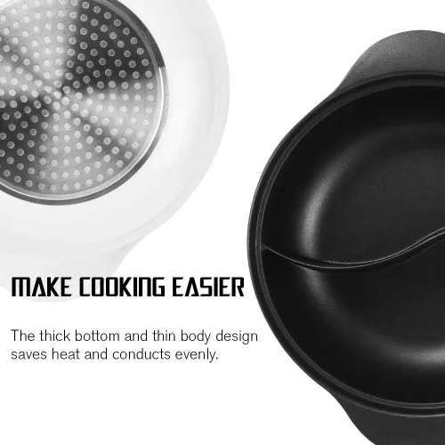 Vista 3 de Olla caliente con divisor para cocina de inducción de doble cara, olla de sopa de dos sabores china Shabu Shabu para fiesta en casa, reunión