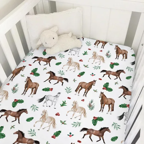 Vista 9 de Sábana bajera ajustable para cuna de bebé, diseño de animales del bosque, 52 x 28 pulgadas, diseño de animales de Navidad, oso, zorro, búho, hojas