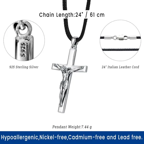 Vista 4 de Eusense Collar con colgante de San MiguelSan CristóbalSan BenitoSan JudaVirgen María MilagrosaCrucifijo de JesúsSan JoséSan Antonio para hombres
