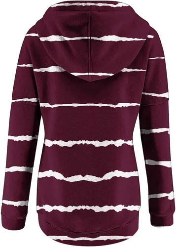 Vista 6 de Aymnlox Camisa a rayas blancas y negras para mujer, casual, con cordón, manga larga, sudaderas con botones elegantes
