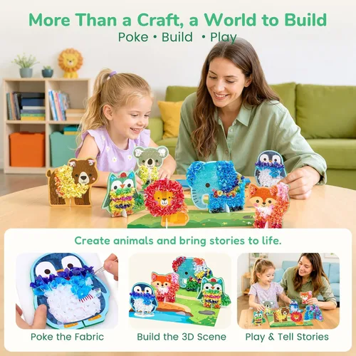 Vista 3 de JoyCat Kit de arte Poke, kit de manualidades de animales 3D con tablas de Animal World