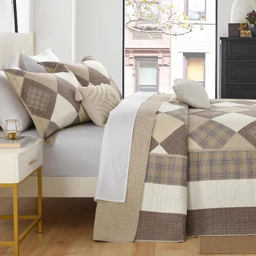 Vista 3 de Juego de ropa de cama de tamaño Queen grande, colcha de 120" x 102", 100% algodón, colcha acolchada ligera, juego de cubrecama de estilo rústico, 3