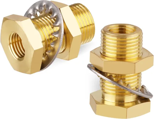 Vista 8 de KOOTNAS Paquete de 2 Accesorios de Mamparo de Latón Macizo, 1/2 NPT Cónico Hembra 1" Rosca Macho Recta Conector de Latón con Anillo Ondulado