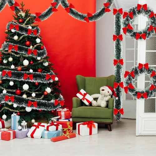 Vista 5 de 24 guirnaldas de oropel de Navidad de 157.4 pies, guirnalda de oropel metálica de Navidad, decoración brillante para colgar en el árbol de Navidad