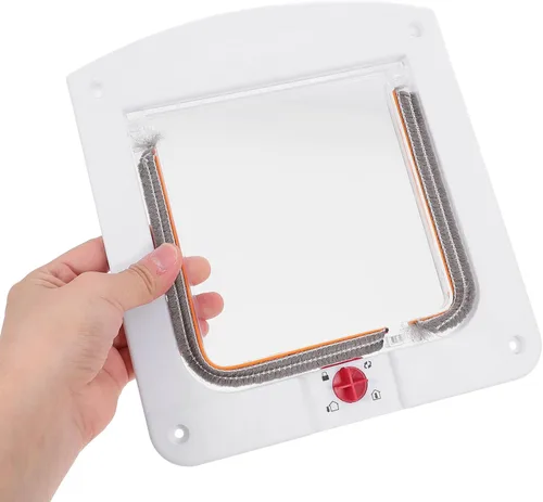 Vista 7 de NUOBESTY Puerta de gato con bloqueo para puertas interiores, material ABS, control de acceso bidireccional para mascotas, puerta para cachorros